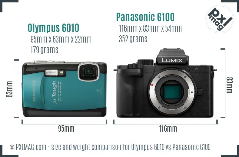Olympus 6010 vs Panasonic G100 size comparison