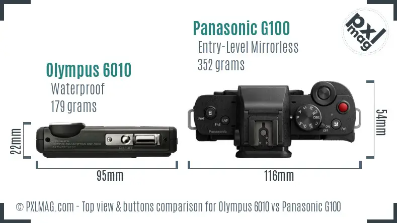 Olympus 6010 vs Panasonic G100 top view buttons comparison