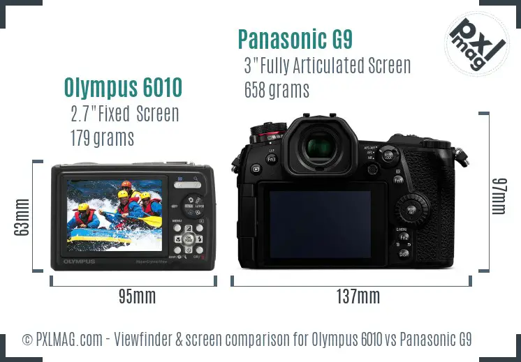 Olympus 6010 vs Panasonic G9 Screen and Viewfinder comparison