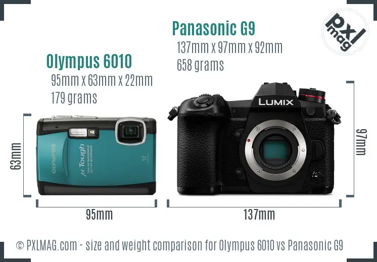 Olympus 6010 vs Panasonic G9 size comparison