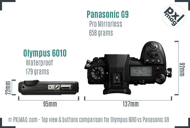 Olympus 6010 vs Panasonic G9 top view buttons comparison