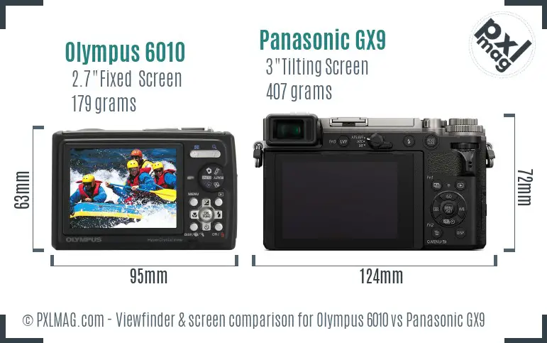 Olympus 6010 vs Panasonic GX9 Screen and Viewfinder comparison