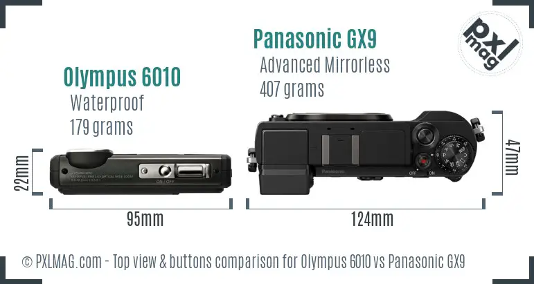 Olympus 6010 vs Panasonic GX9 top view buttons comparison