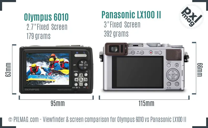 Olympus 6010 vs Panasonic LX100 II Screen and Viewfinder comparison