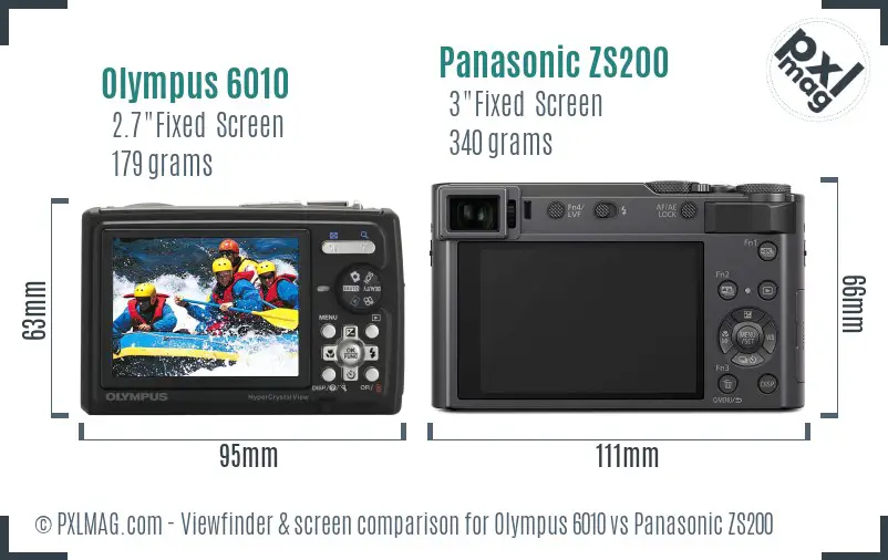 Olympus 6010 vs Panasonic ZS200 Screen and Viewfinder comparison