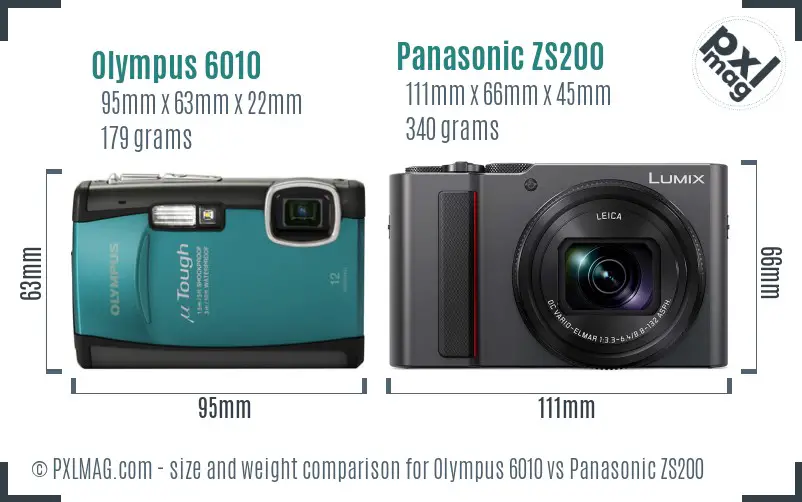 Olympus 6010 vs Panasonic ZS200 size comparison
