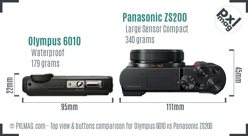 Olympus 6010 vs Panasonic ZS200 top view buttons comparison