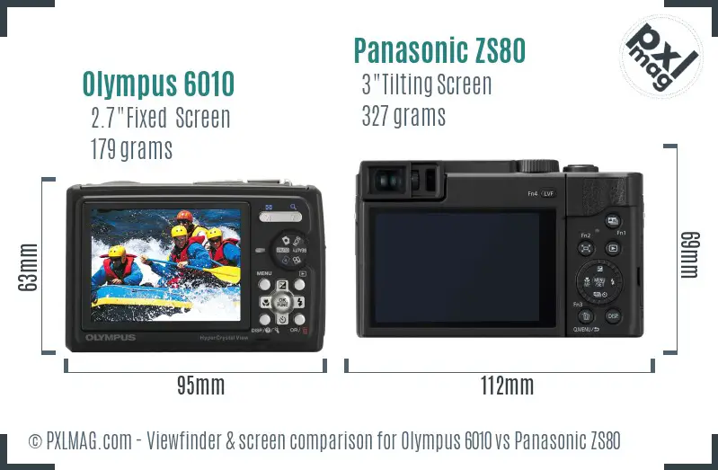 Olympus 6010 vs Panasonic ZS80 Screen and Viewfinder comparison