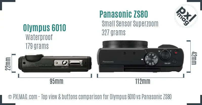 Olympus 6010 vs Panasonic ZS80 top view buttons comparison