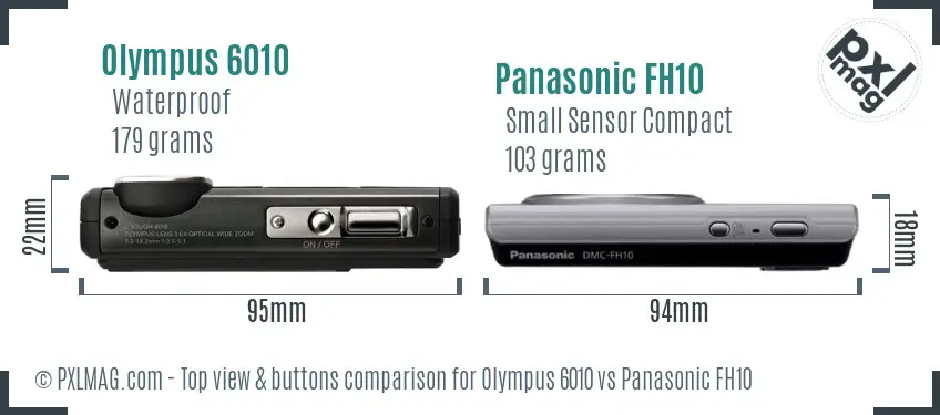 Olympus 6010 vs Panasonic FH10 top view buttons comparison