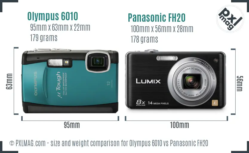 Olympus 6010 vs Panasonic FH20 size comparison