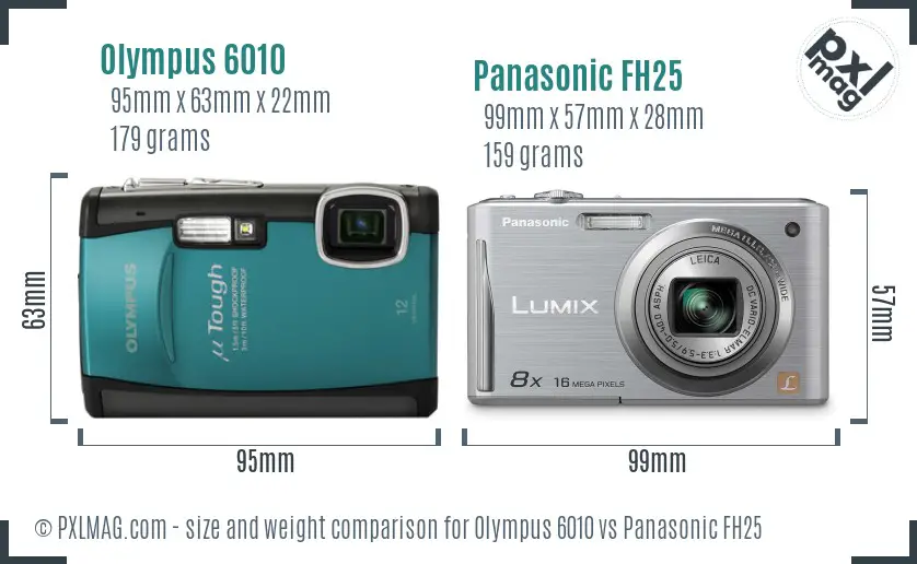Olympus 6010 vs Panasonic FH25 size comparison