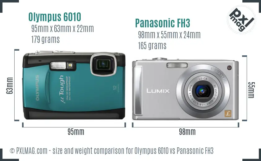 Olympus 6010 vs Panasonic FH3 size comparison