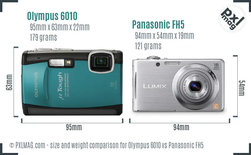Olympus 6010 vs Panasonic FH5 size comparison