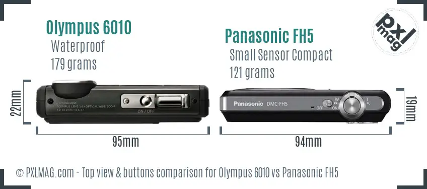 Olympus 6010 vs Panasonic FH5 top view buttons comparison