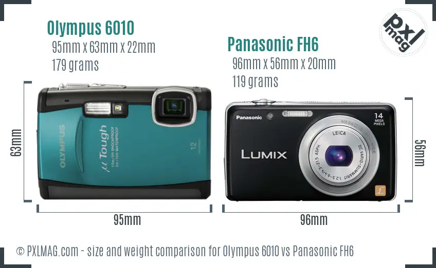 Olympus 6010 vs Panasonic FH6 size comparison