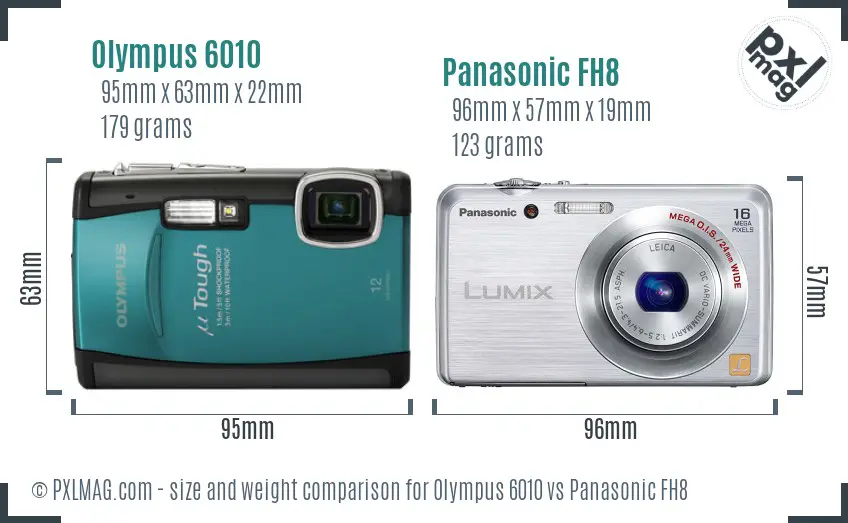 Olympus 6010 vs Panasonic FH8 size comparison