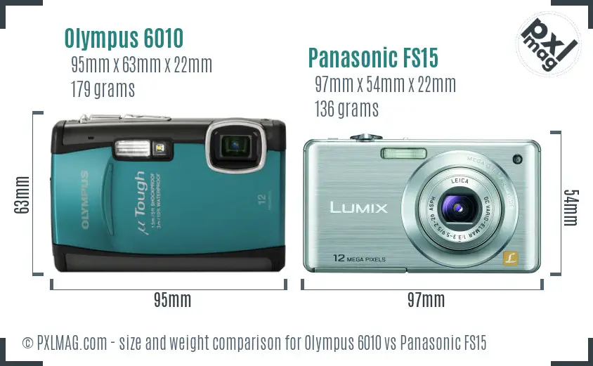 Olympus 6010 vs Panasonic FS15 size comparison