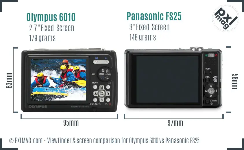 Olympus 6010 vs Panasonic FS25 Screen and Viewfinder comparison