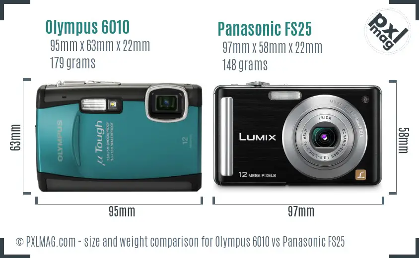 Olympus 6010 vs Panasonic FS25 size comparison