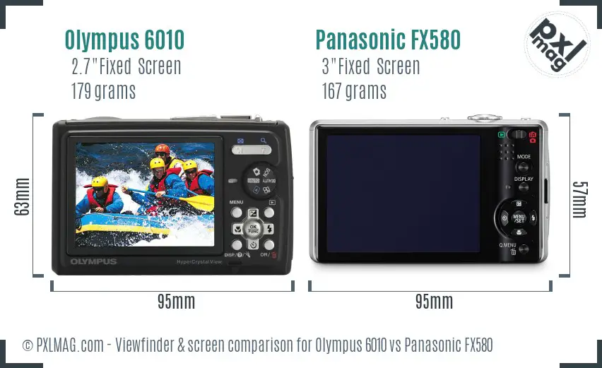 Olympus 6010 vs Panasonic FX580 Screen and Viewfinder comparison