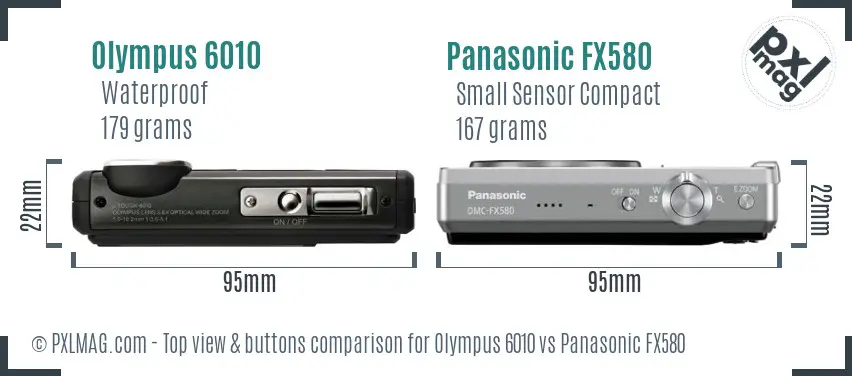 Olympus 6010 vs Panasonic FX580 top view buttons comparison