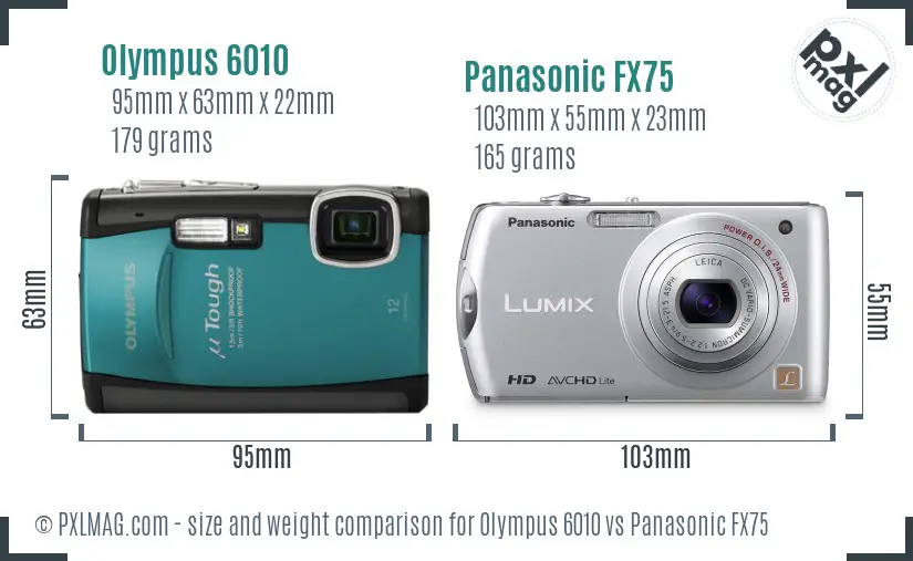 Olympus 6010 vs Panasonic FX75 size comparison