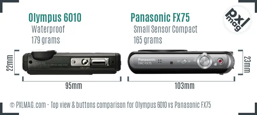 Olympus 6010 vs Panasonic FX75 top view buttons comparison