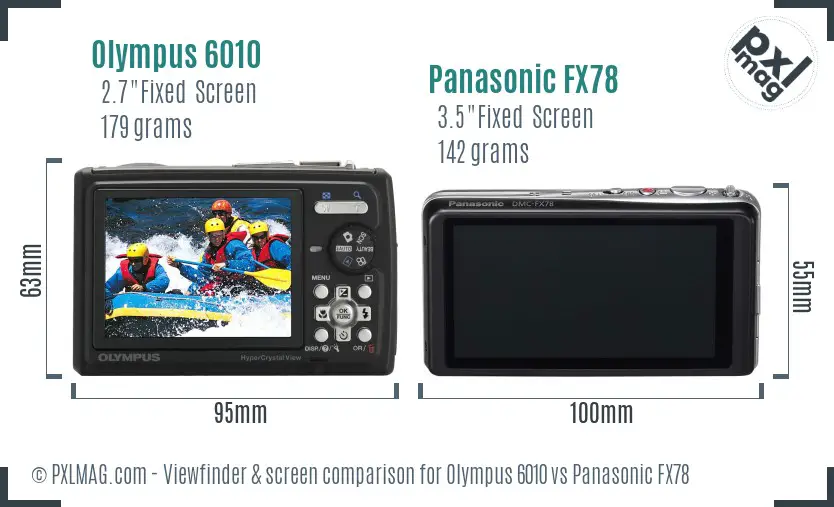 Olympus 6010 vs Panasonic FX78 Screen and Viewfinder comparison