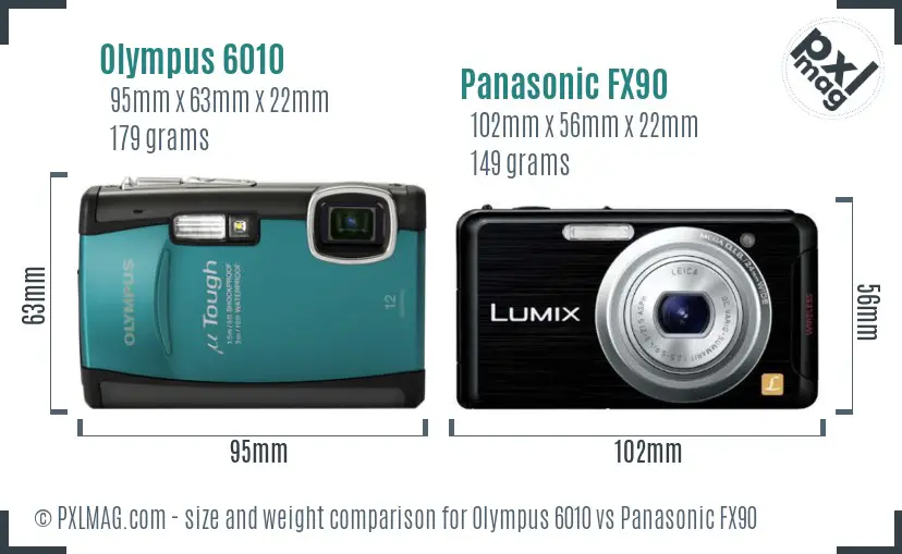 Olympus 6010 vs Panasonic FX90 size comparison Olympus 6010 vs Panasonic FX90 size comparison