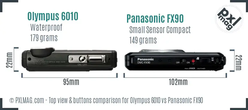 Olympus 6010 vs Panasonic FX90 top view buttons comparison Olympus 6010 vs Panasonic FX90 top view buttons comparison