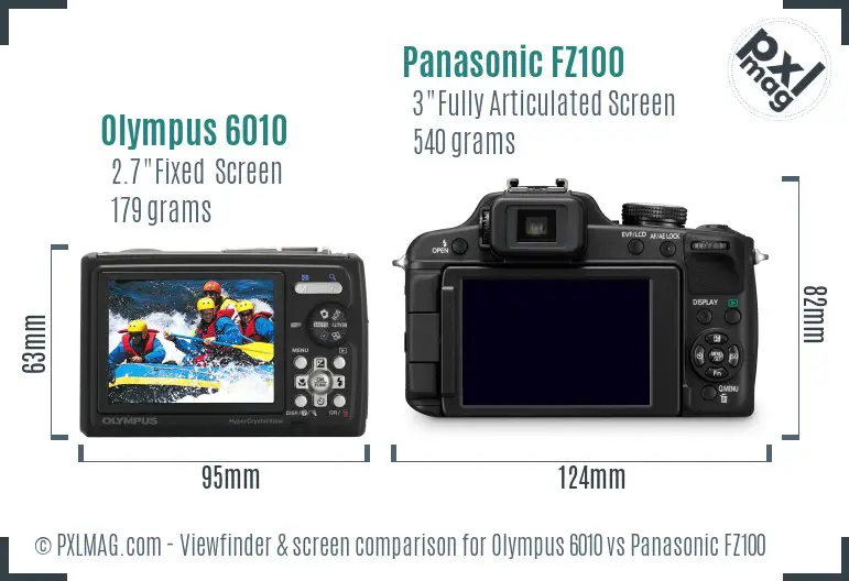 Olympus 6010 vs Panasonic FZ100 Screen and Viewfinder comparison