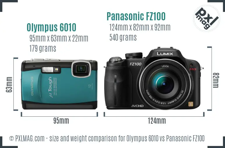 Olympus 6010 vs Panasonic FZ100 size comparison