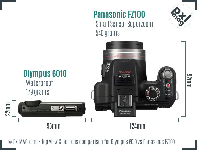 Olympus 6010 vs Panasonic FZ100 top view buttons comparison