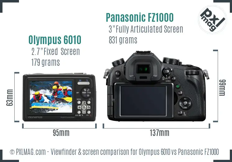 Olympus 6010 vs Panasonic FZ1000 Screen and Viewfinder comparison