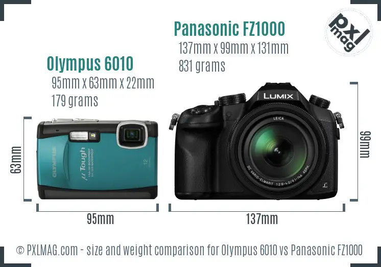 Olympus 6010 vs Panasonic FZ1000 size comparison