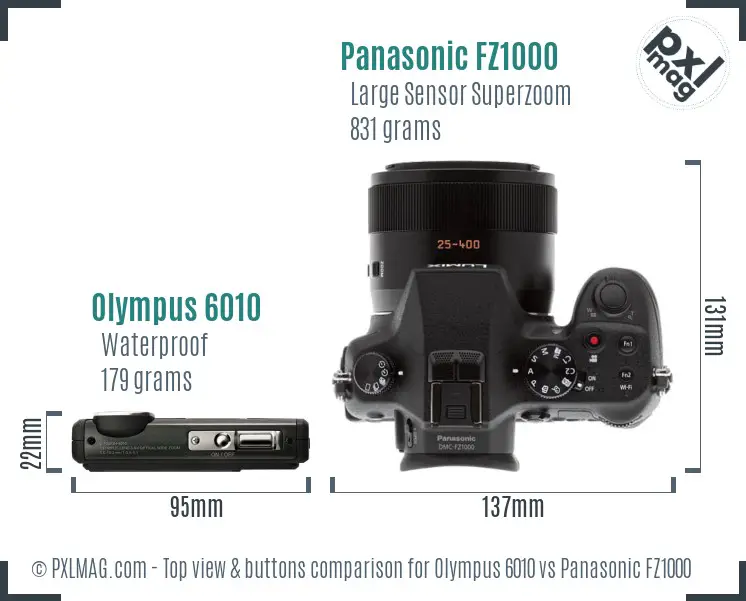 Olympus 6010 vs Panasonic FZ1000 top view buttons comparison