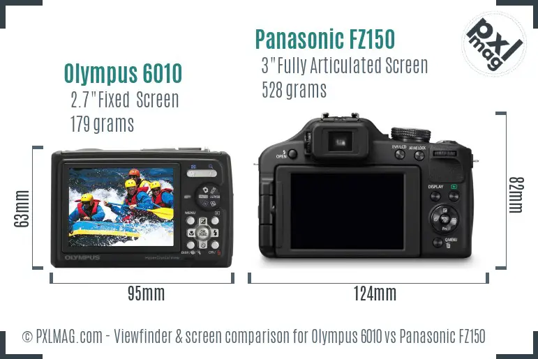 Olympus 6010 vs Panasonic FZ150 Screen and Viewfinder comparison