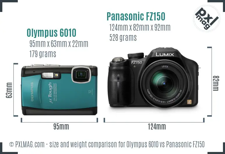 Olympus 6010 vs Panasonic FZ150 size comparison