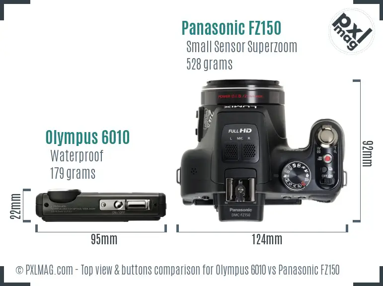 Olympus 6010 vs Panasonic FZ150 top view buttons comparison