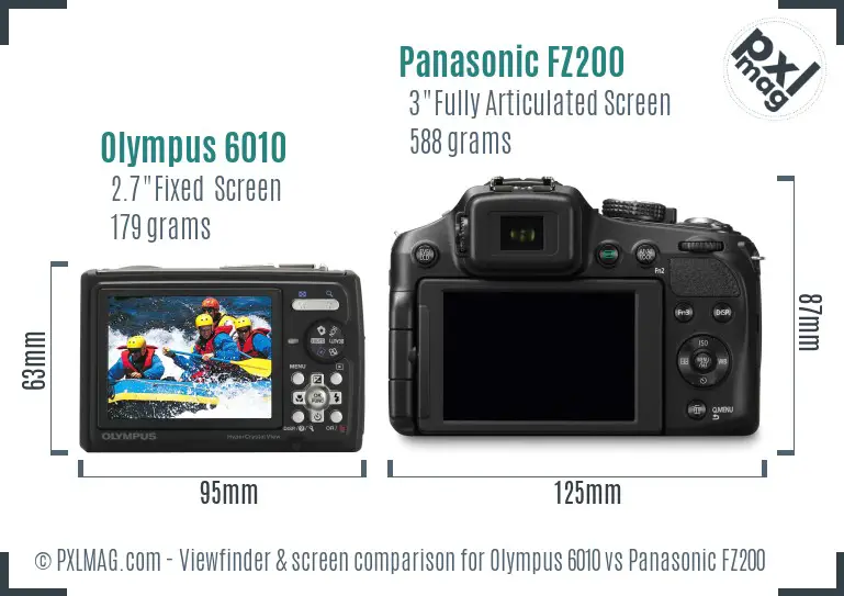 Olympus 6010 vs Panasonic FZ200 Screen and Viewfinder comparison