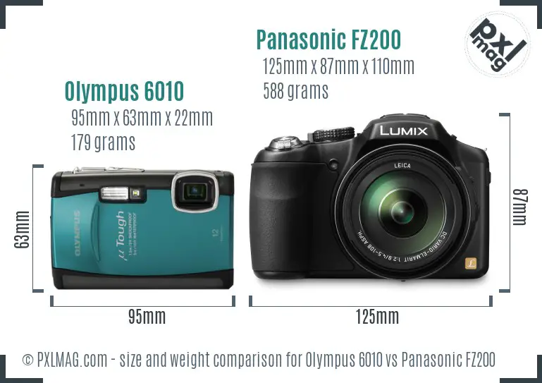 Olympus 6010 vs Panasonic FZ200 size comparison