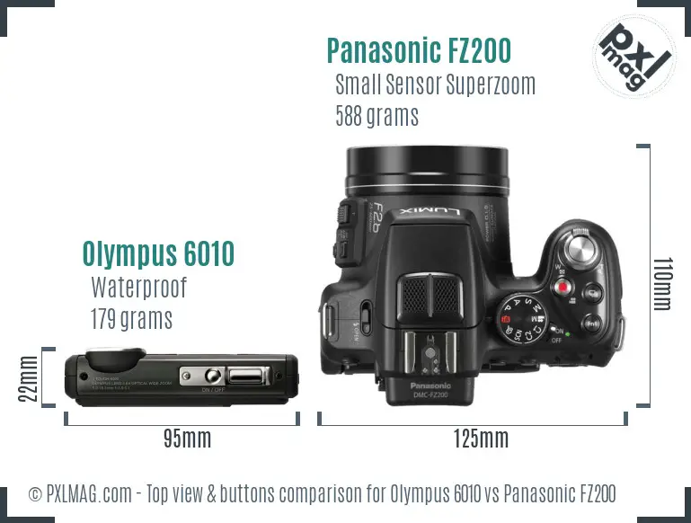 Olympus 6010 vs Panasonic FZ200 top view buttons comparison