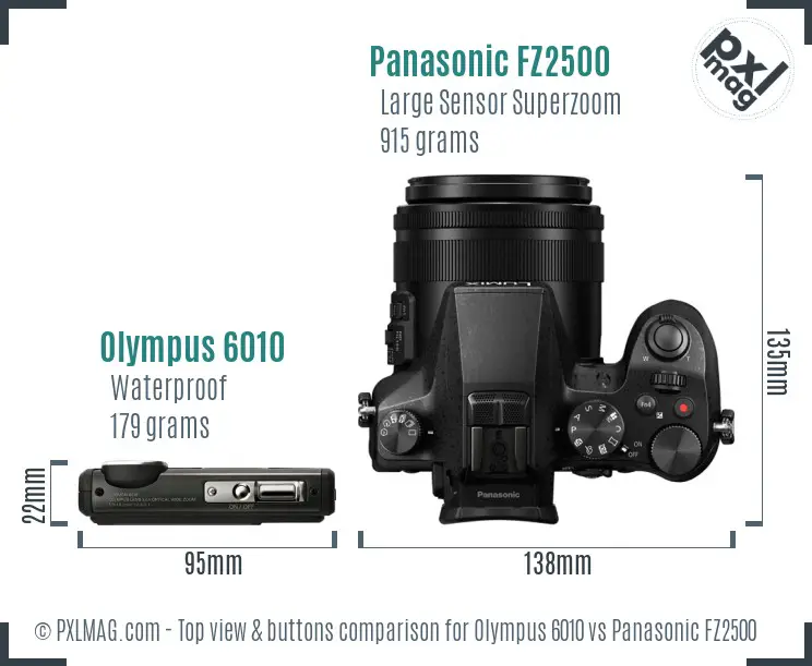 Olympus 6010 vs Panasonic FZ2500 top view buttons comparison Olympus 6010 vs Panasonic FZ2500 top view buttons comparison