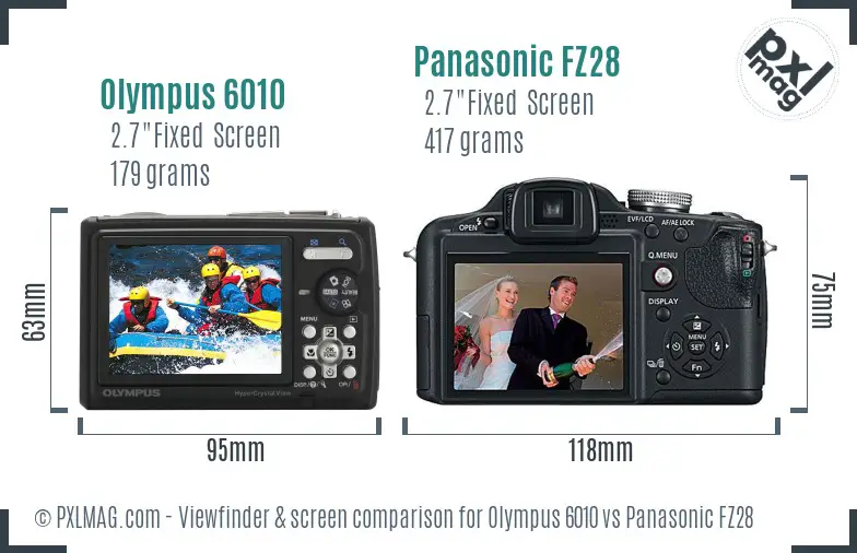 Olympus 6010 vs Panasonic FZ28 Screen and Viewfinder comparison