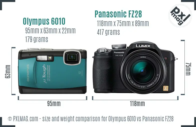 Olympus 6010 vs Panasonic FZ28 size comparison
