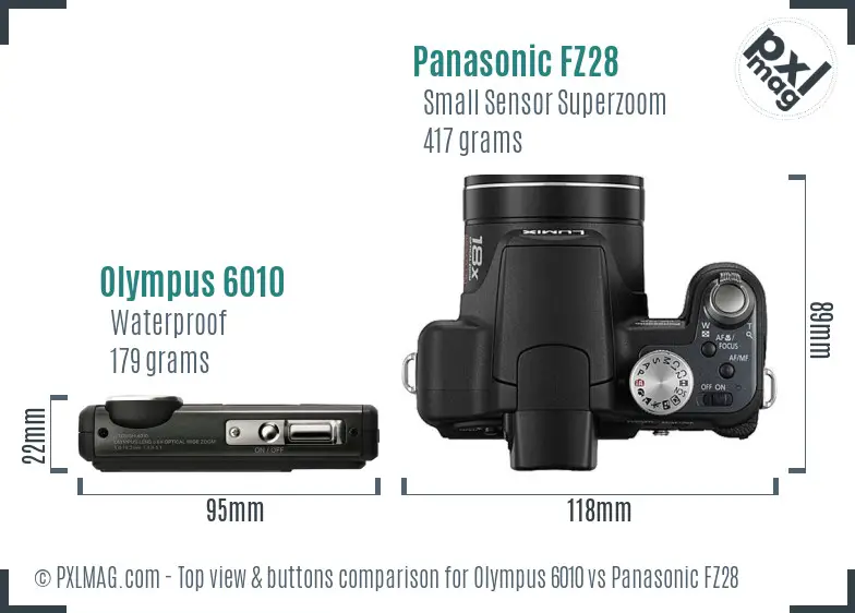Olympus 6010 vs Panasonic FZ28 top view buttons comparison