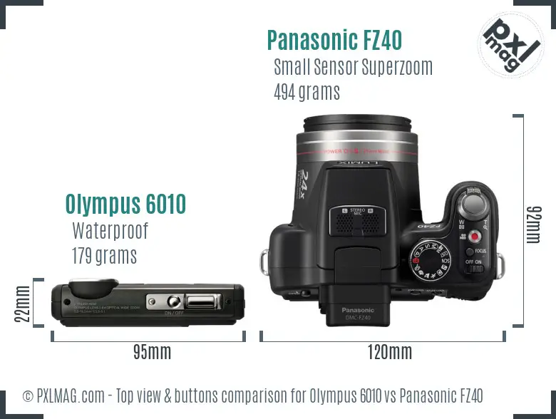 Olympus 6010 vs Panasonic FZ40 top view buttons comparison