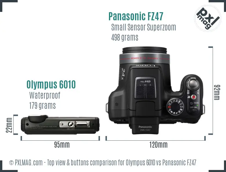 Olympus 6010 vs Panasonic FZ47 top view buttons comparison