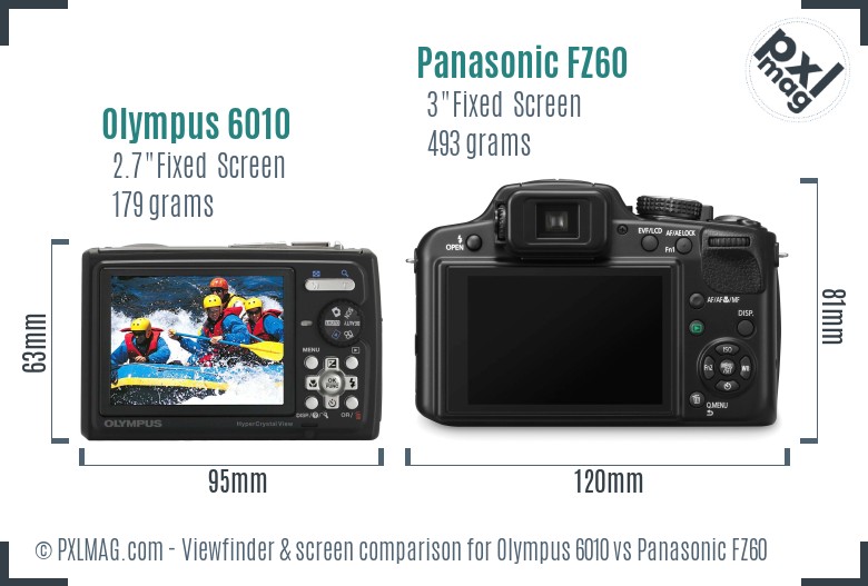 Olympus 6010 vs Panasonic FZ60 Screen and Viewfinder comparison